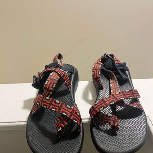 Chaco Red and Black Hiking Sandals with Adjustable Straps
